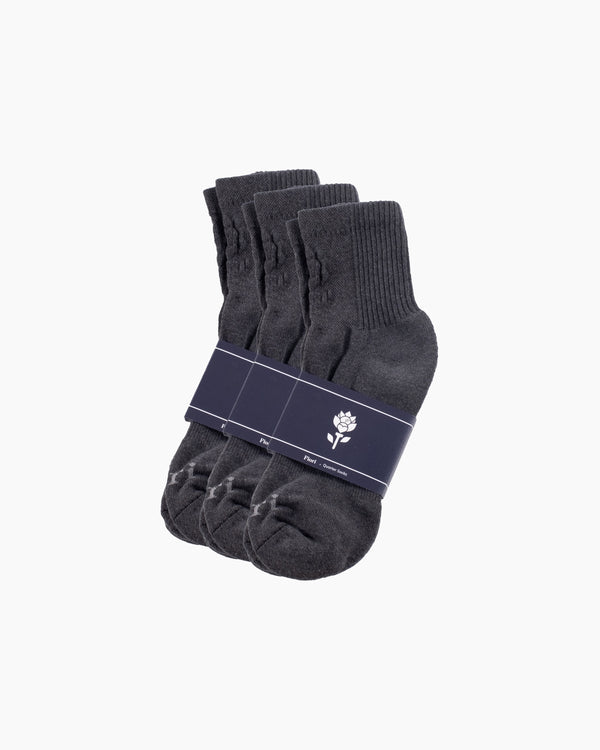 Fiori Embossed Sock 3-Pack — three heather gray quarter socks with logo detail