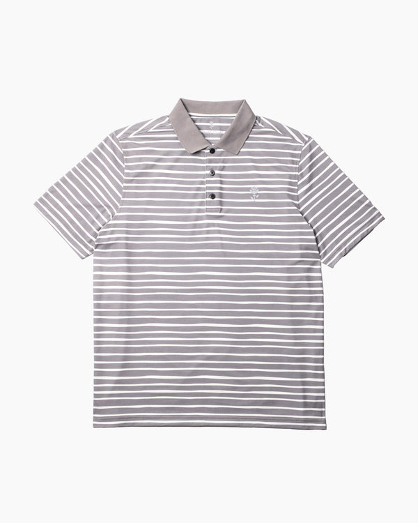 Phantom Polo Stripe front view — pewter striped Coolcore performance polo by Fiori Golf