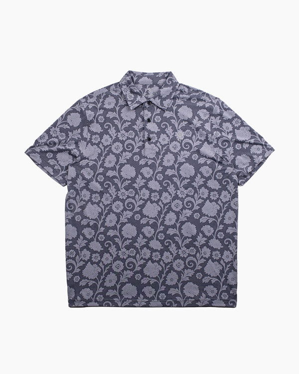 Phantom Polo Paisley front view — blue paisley Coolcore performance polo by Fiori Golf