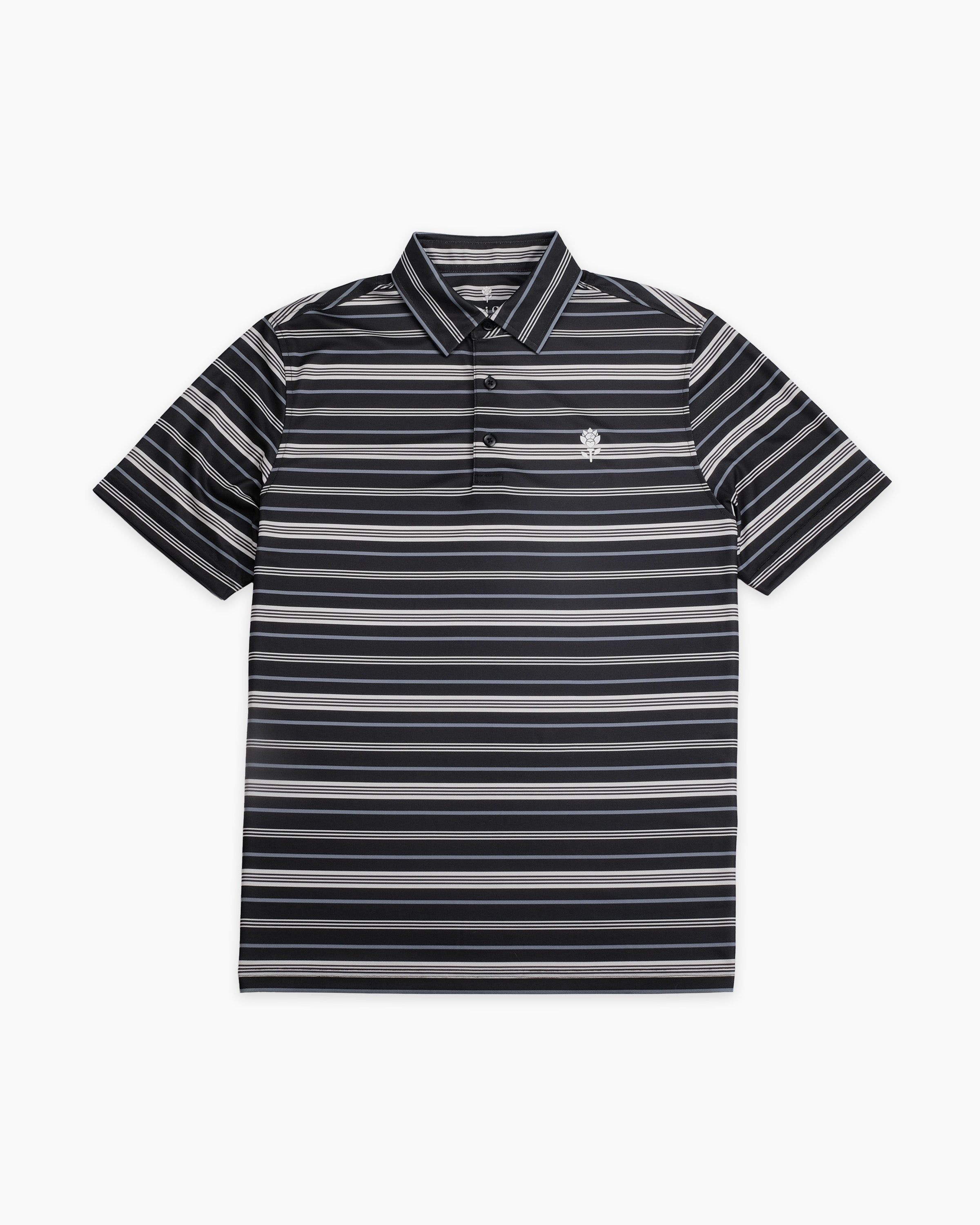 Channel Polo Black | Striped Men's Golf Polo | Fiori Golf