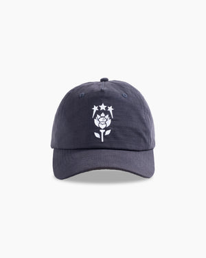 Dune 5-Panel Hat front view — dark blue cotton ripstop golf cap by Fiori Golf