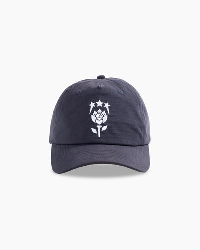 Dune 5-Panel Hat front view — dark blue cotton ripstop golf cap by Fiori Golf