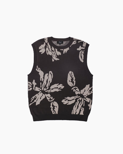 Flower Knit Vest front view — oversized drape in flower-knit pattern by Fiori Golf