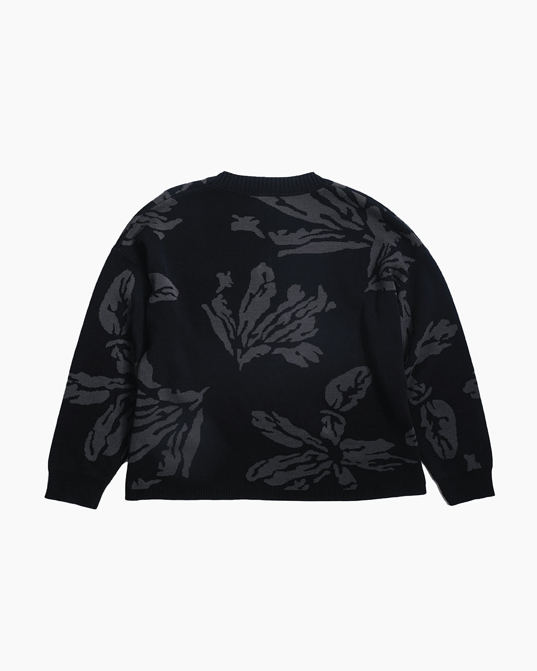 Flower Knit Sweater back view — draped jacquard golf sweater by Fiori Golf