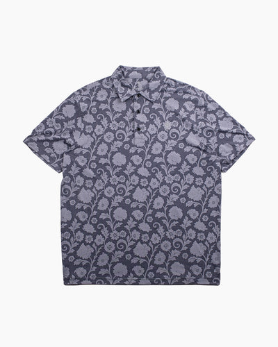 Phantom Polo Paisley front view — blue paisley Coolcore performance polo by Fiori Golf