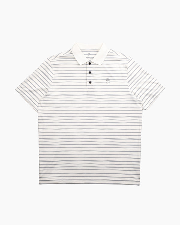 Phantom Polo Stripe front view — white striped Coolcore performance polo by Fiori Golf