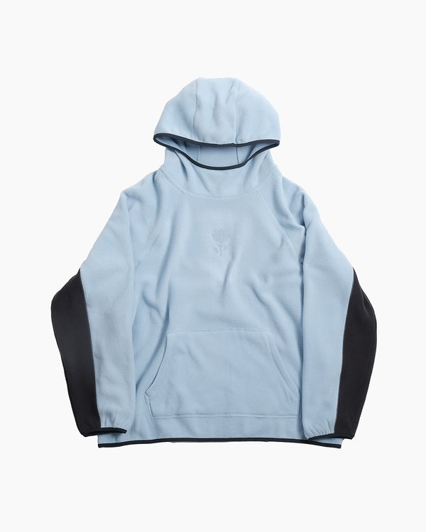 Tech Hoodie front view — sky blue lightweight fleece golf hoodie by Fiori Golf
