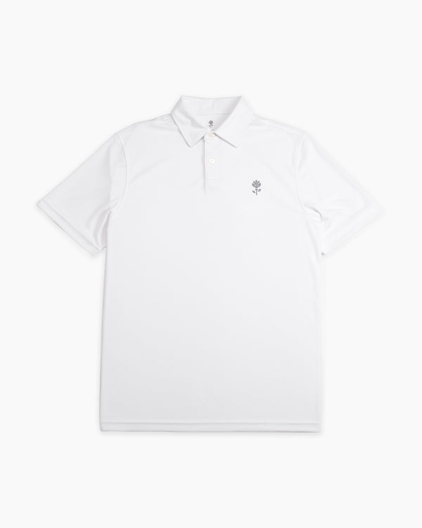 Vita Polo front view — muted white Coolcore everyday golf polo by Fiori Golf